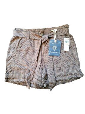 Democracy Shorts Absolution Olive Green Paper Bag Fringe Edge Tie Size 2 JJ3070